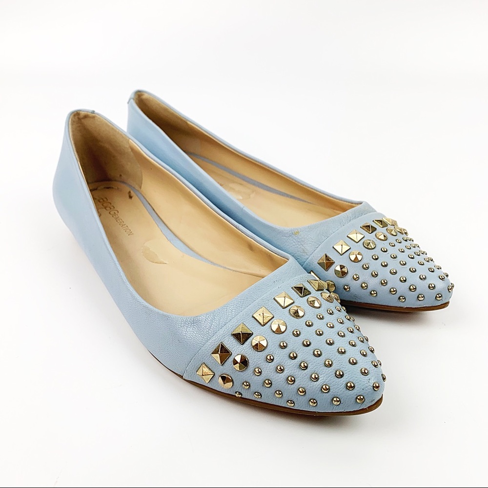 BCBG Generation Blue Leather Studded Flats Sz 6.5